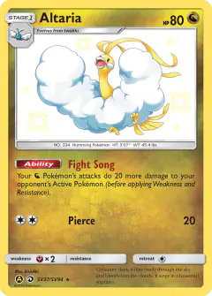 Altaria SV37/SV94 Rare Shiny card from Hidden Fates
