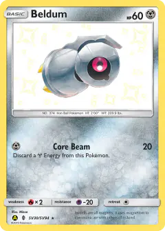 Beldum SV30/SV94 Rare Shiny card from Hidden Fates