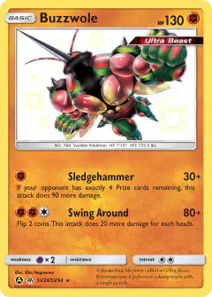 Buzzwole SV24/SV94 Rare Shiny card from Hidden Fates