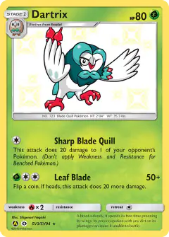 Dartrix SV3/SV94 Rare Shiny card from Hidden Fates