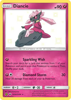 Diancie SV36/SV94 Rare Shiny card from Hidden Fates