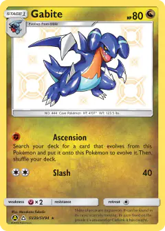 Gabite SV39/SV94 Rare Shiny card from Hidden Fates