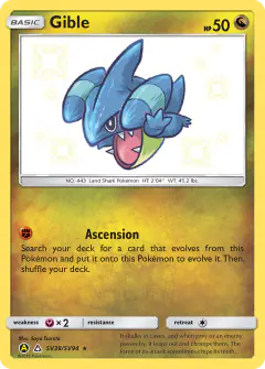 Gible SV38/SV94 Rare Shiny card from Hidden Fates