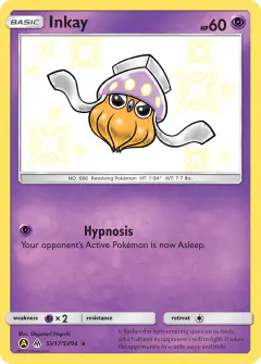 Inkay SV17/SV94 Rare Shiny card from Hidden Fates