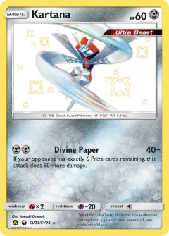Kartana SV33/SV94 Rare Shiny card from Hidden Fates