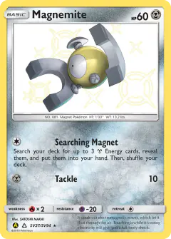 Magnemite SV27/SV94 Rare Shiny card from Hidden Fates