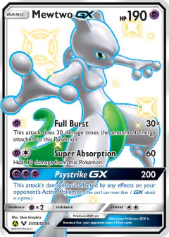 Mewtwo-GX SV59/SV94 Rare Shiny GX card from Hidden Fates