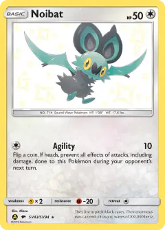 Noibat SV43/SV94 Rare Shiny card from Hidden Fates