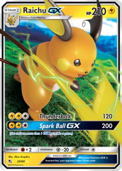 Raichu-GX 20/68 Rare Holo GX card from Hidden Fates