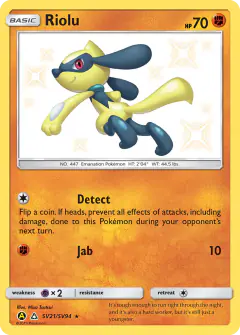 Riolu SV21/SV94 Rare Shiny card from Hidden Fates