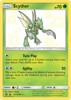 Scyther SV1/SV94 Rare Shiny card from Hidden Fates