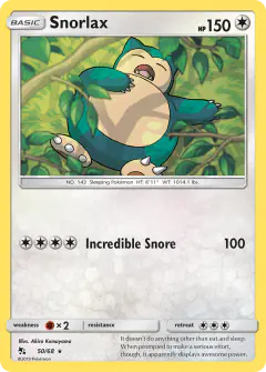 Snorlax 50/68 Rare card from Hidden Fates