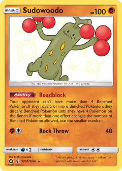 Sudowoodo SV20/SV94 Rare Shiny card from Hidden Fates