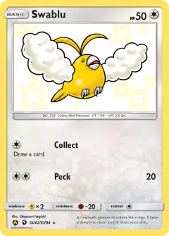 Swablu SV42/SV94 Rare Shiny card from Hidden Fates