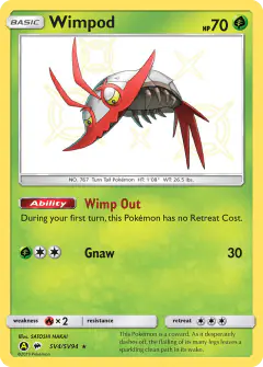 Wimpod SV4/SV94 Rare Shiny card from Hidden Fates