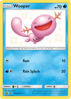 Wooper SV9/SV94 Rare Shiny card from Hidden Fates