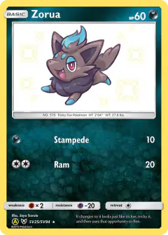 Zorua SV25/SV94 Rare Shiny card from Hidden Fates