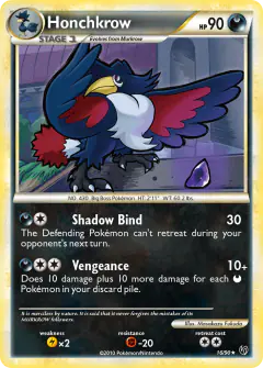 Honchkrow 16/90 Rare card from HS—Undaunted
