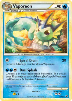 Vaporeon 41/90 Uncommon card from HS—Undaunted