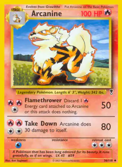 Arcanine 36/110 Uncommon card from Legendary Collection
