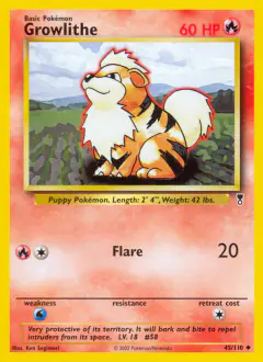 Growlithe 45/110 Uncommon card from Legendary Collection