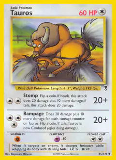 Tauros 65/110 Uncommon card from Legendary Collection
