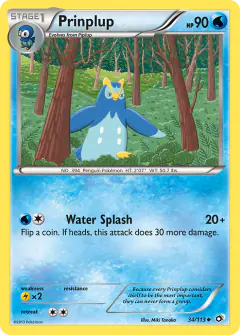 Prinplup 34/113 Uncommon card from Legendary Treasures