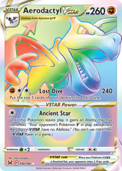 Aerodactyl VSTAR 199/196 Rare Rainbow card from Lost Origin