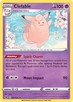 Clefable 063/196 Rare card from Lost Origin
