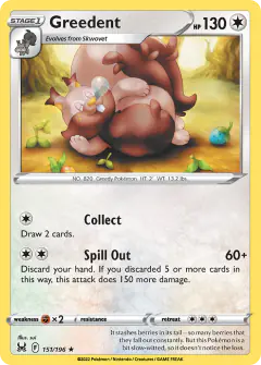 Greedent 151/196 Rare card from Lost Origin