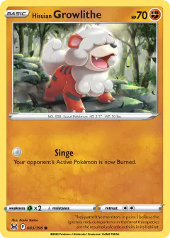 Hisuian Growlithe 083/196 Common card from Lost Origin