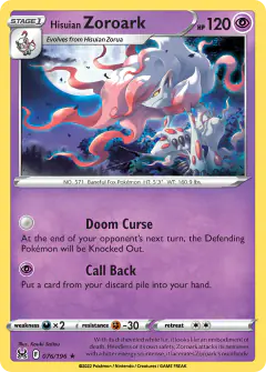 Hisuian Zoroark 076/196 Rare Holo card from Lost Origin