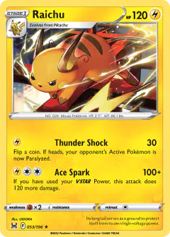 Raichu 053/196 Rare card from Lost Origin