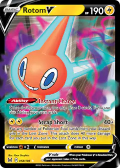 Rotom V 058/196 Rare Holo V card from Lost Origin