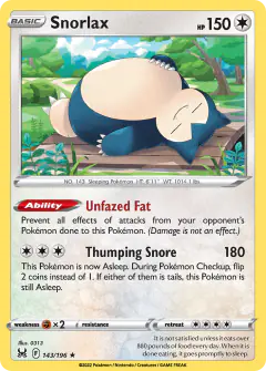 Snorlax 143/196 Rare Holo card from Lost Origin