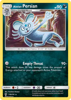 Alolan Persian 119/214 Rare card from Lost Thunder