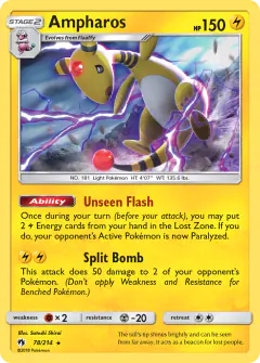 Ampharos 78/214 Rare Holo card from Lost Thunder
