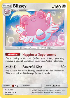 Blissey 153/214 Rare Holo card from Lost Thunder