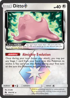 Ditto ◇ 154/214 Rare Prism Star card from Lost Thunder
