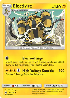 Electivire 72/214 Rare card from Lost Thunder