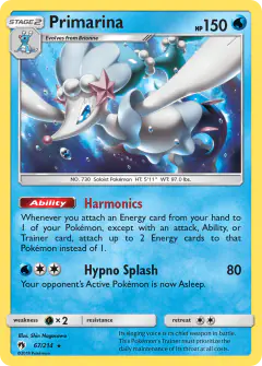 Primarina 67/214 Rare card from Lost Thunder