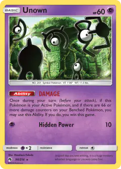 Unown 90/214 Rare card from Lost Thunder