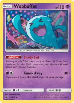 Wobbuffet 93/214 Rare card from Lost Thunder