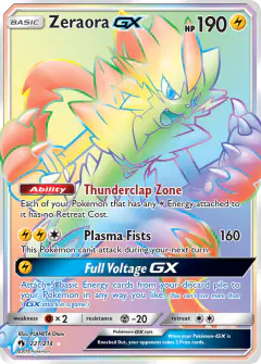 Zeraora-GX 221/214 Rare Rainbow card from Lost Thunder