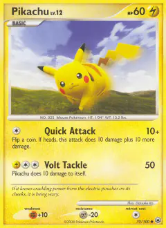 Pikachu 70/100 Common card from Majestic Dawn