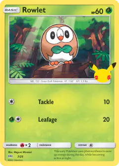 Rowlet 7/25 card from McDonald's Collection 2021