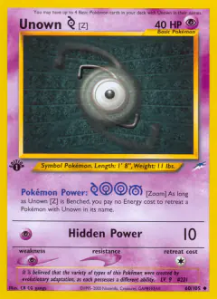 Unown [Z] 60/105 Uncommon card from Neo Destiny
