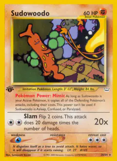 Sudowoodo 26/64 Rare card from Neo Revelation