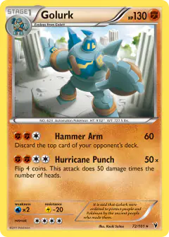 Golurk 72/101 Rare card from Noble Victories