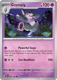 Grumpig 091/197 Uncommon card from Obsidian Flames